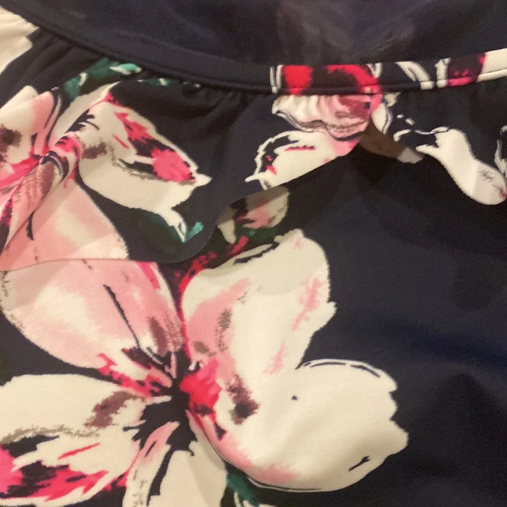 Swim Solutions Navy Floral Women Swim Top - Pink, White, Teal Accents - Picture 9 of 9